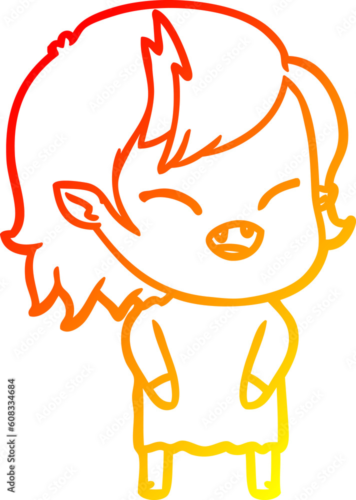 warm gradient line drawing of a cartoon laughing vampire girl warm gradient line drawing of a cartoon laughing vampire girl