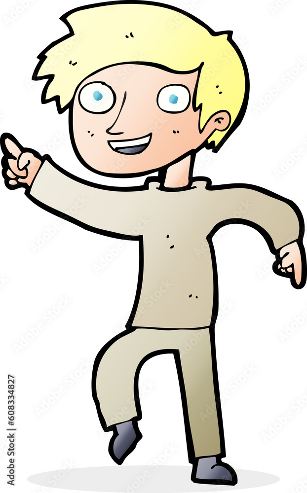 cartoon happy boy pointing