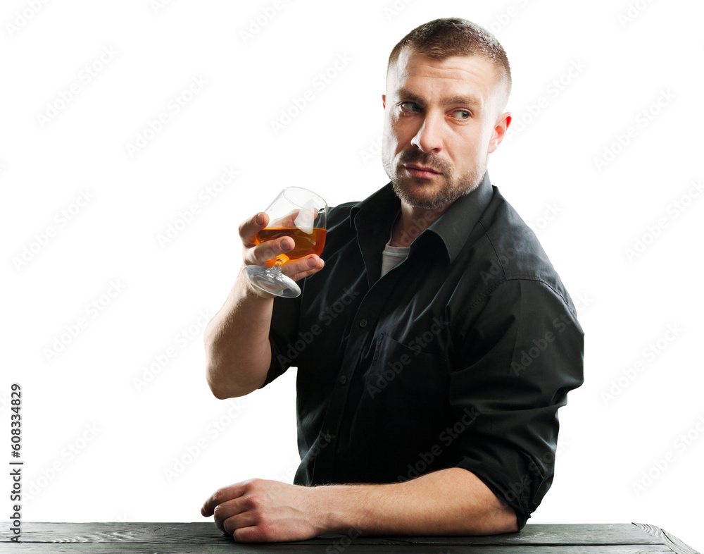 Handsome male barman with alcohol drink Handsome male barman with alcohol drink