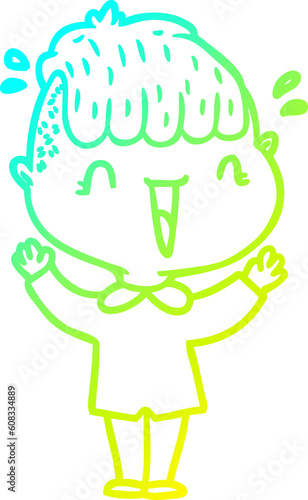 Fotografie cold gradient line drawing of a cartoon happy boy surprised