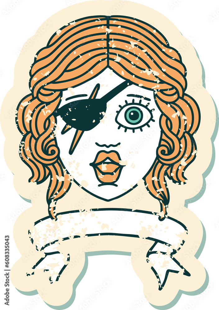 Retro Tattoo Style human rogue character with banner Retro Tattoo Style human rogue character with banner
