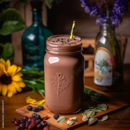 Naturally Refreshing Organic Raw Cocoa Smoothie. Generative AI