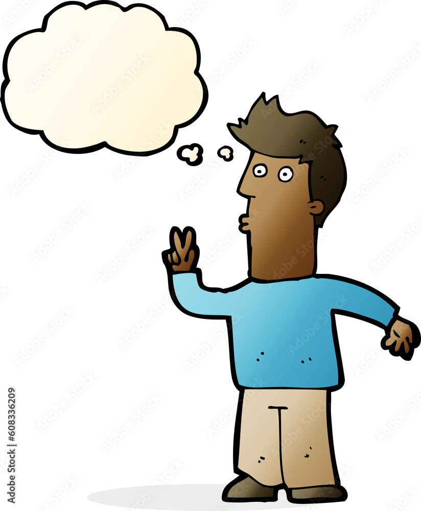 cartoon man signalling with hand with thought bubble cartoon man signalling with hand with thought bubble