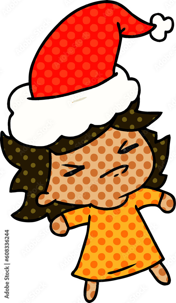 hand drawn christmas cartoon of kawaii girl hand drawn christmas cartoon of kawaii girl