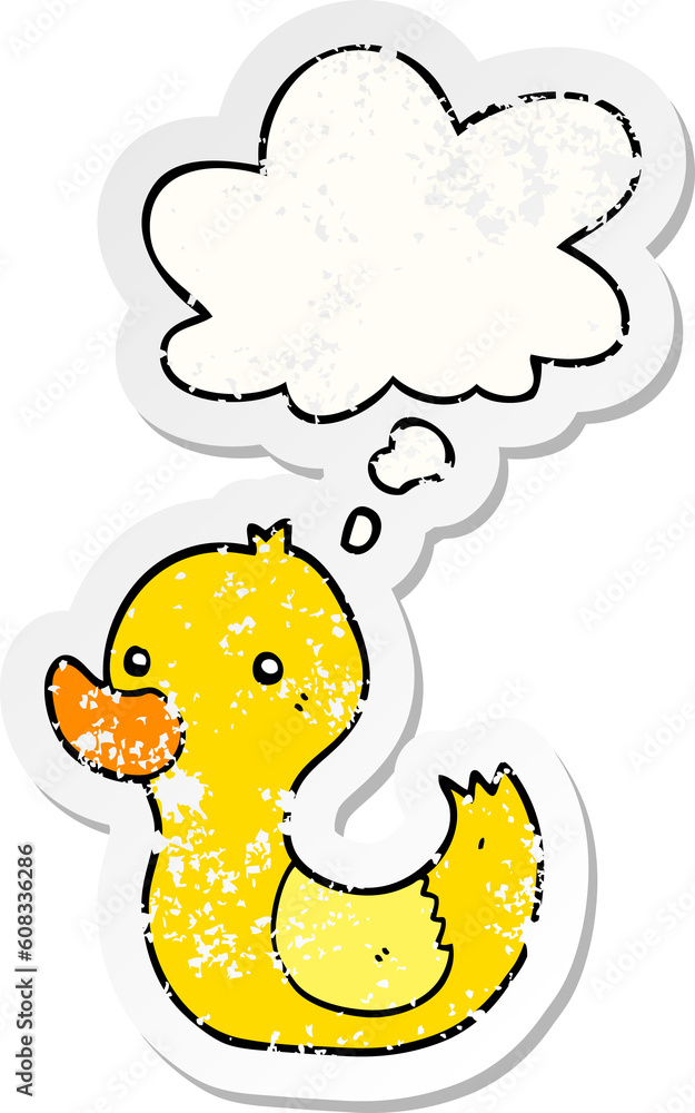 cartoon duck with thought bubble as a distressed worn sticker cartoon duck with thought bubble as a distressed worn sticker