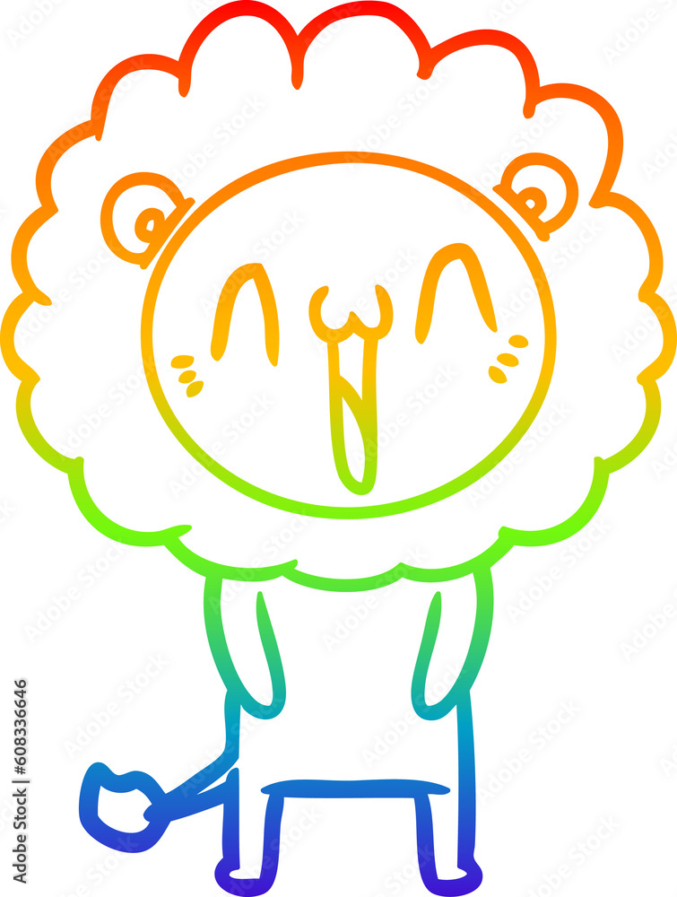 rainbow gradient line drawing of a happy cartoon lion rainbow gradient line drawing of a happy cartoon lion