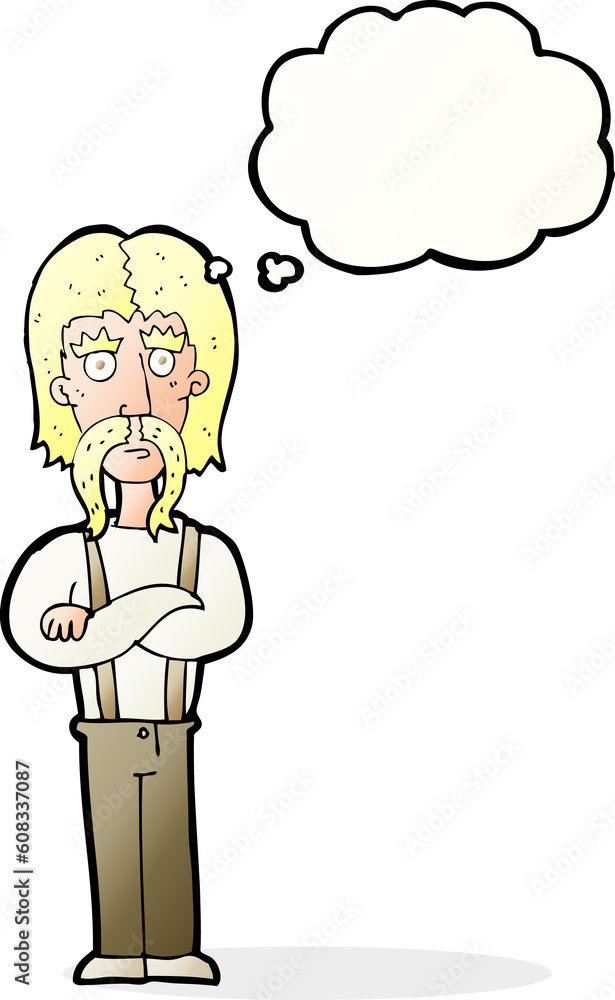 cartoon long mustache man with folded arms with thought bubble cartoon long mustache man with folded arms with thought bubble