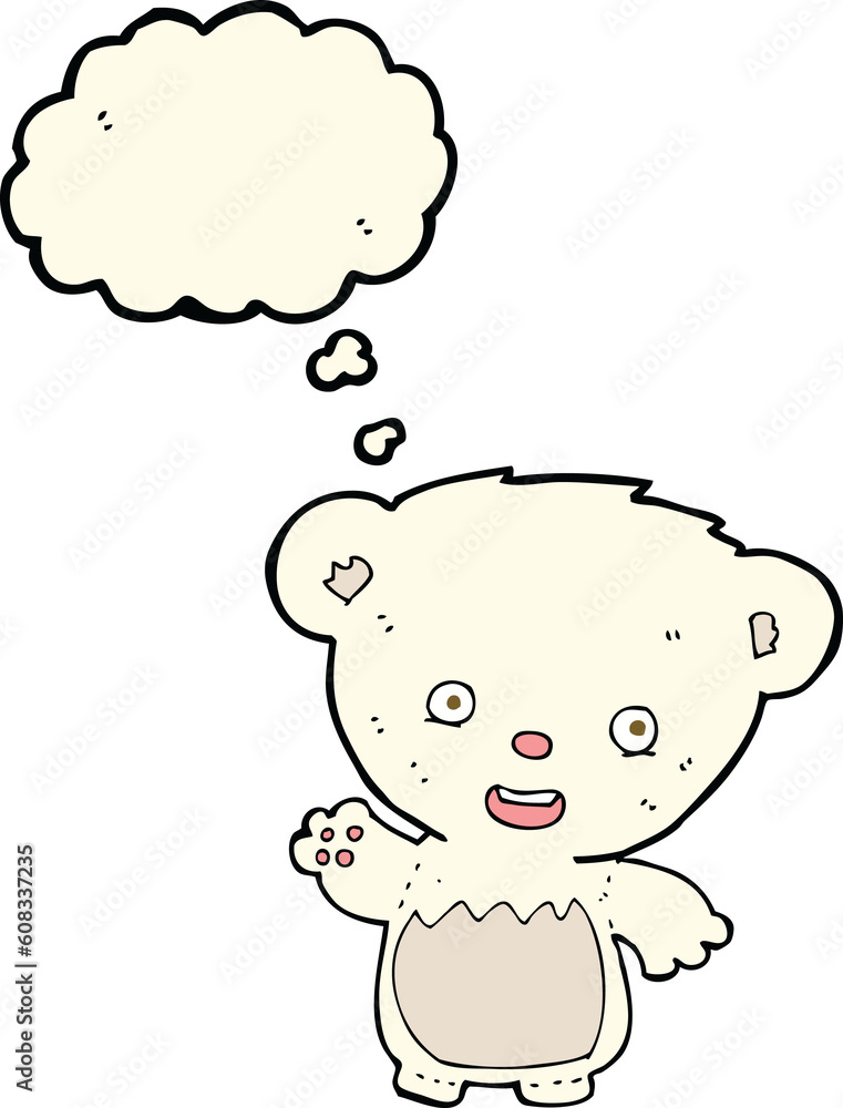 cartoon polar bear cub waving with thought bubble cartoon polar bear cub waving with thought bubble