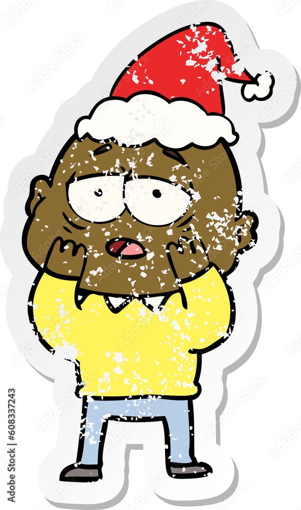 hand drawn distressed sticker cartoon of a tired bald man wearing santa hat hand drawn distressed sticker cartoon of a tired bald man wearing santa hat