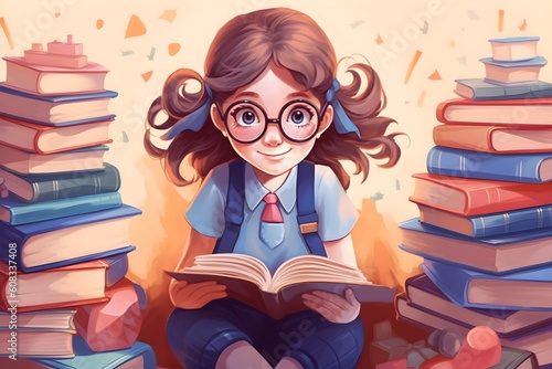 Illustration of child reading a book. Crerated with Generative AI.