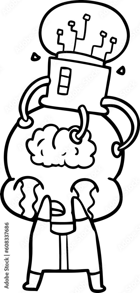 cartoon big brain alien crying with brain interface cartoon big brain alien crying with brain interface
