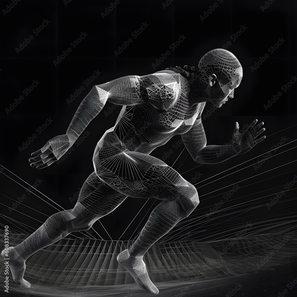 Sprinter, runner running on a world record 4k octane render high res high fidelity clear seamles flat vector all black and white 4k octane render high res high fidelity clear seamles AI Generatted - obrazy, fototapety, plakaty 