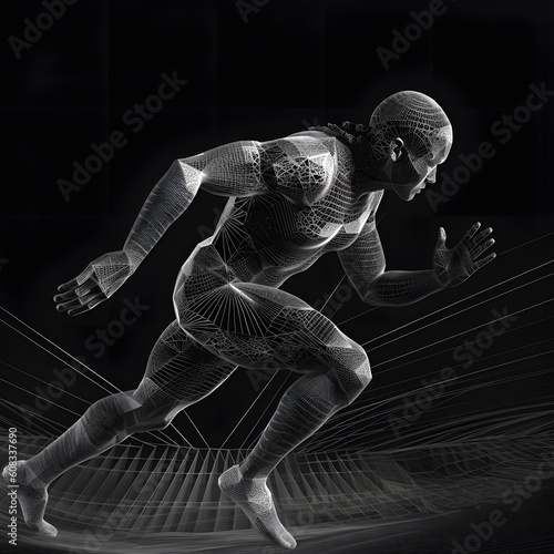 Sprinter, runner running on a world record 4k octane render high res high fidelity clear seamles flat vector all black and white 4k octane render high res high fidelity clear seamles AI Generatted
