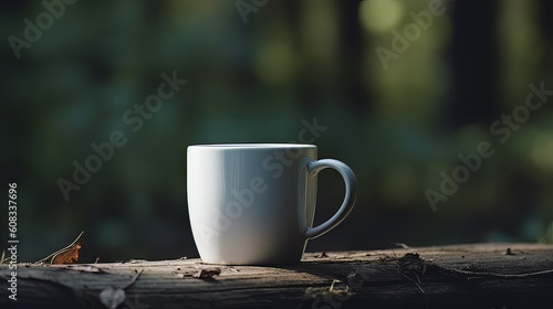 White cup mockup placed on the rustic wood, Generative AI