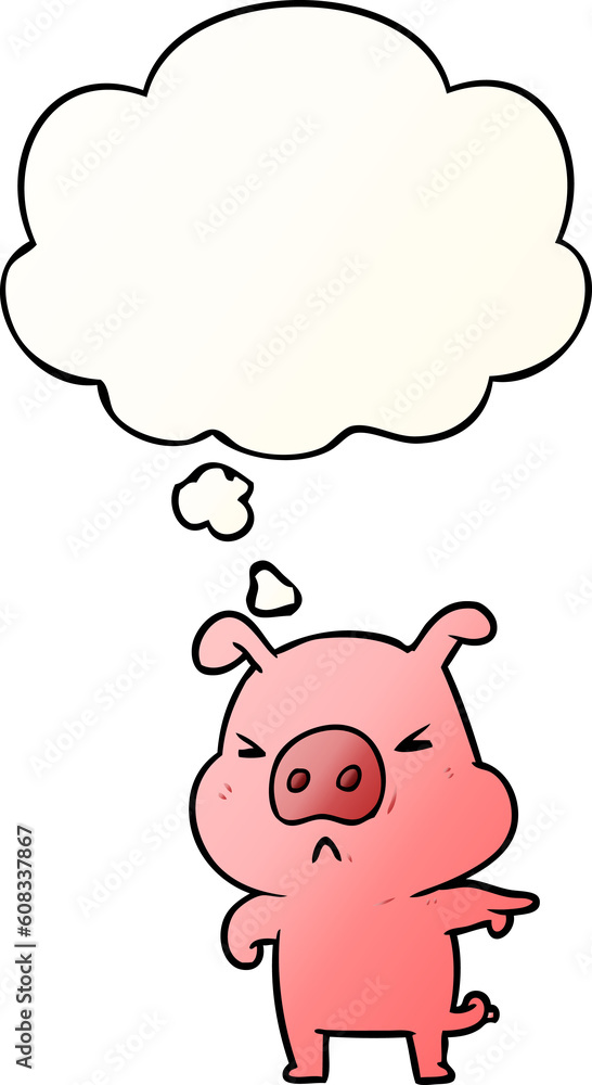 cartoon angry pig with thought bubble in smooth gradient style cartoon angry pig with thought bubble in smooth gradient style
