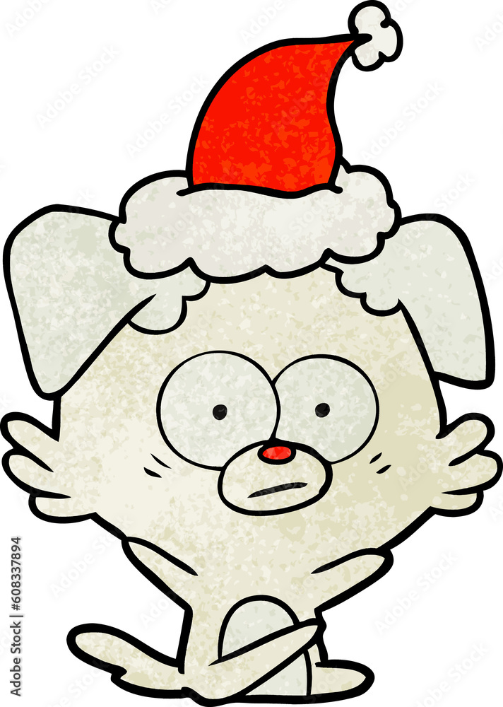 nervous dog hand drawn textured cartoon of a wearing santa hat nervous dog hand drawn textured cartoon of a wearing santa hat
