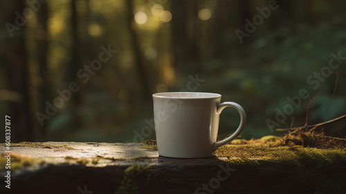 White cup placed on the rustic wood, Generative AI