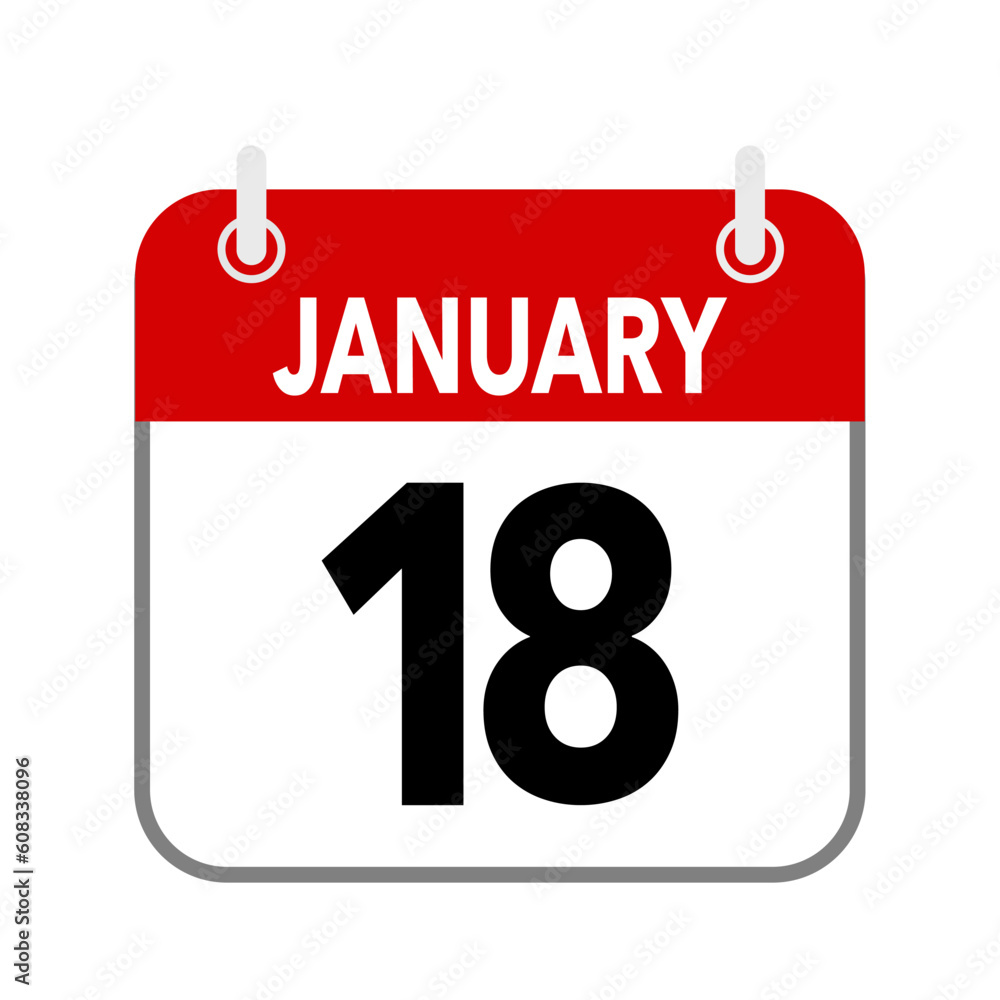 18 January, calendar date icon on white background. 18 January, calendar date icon on white background.