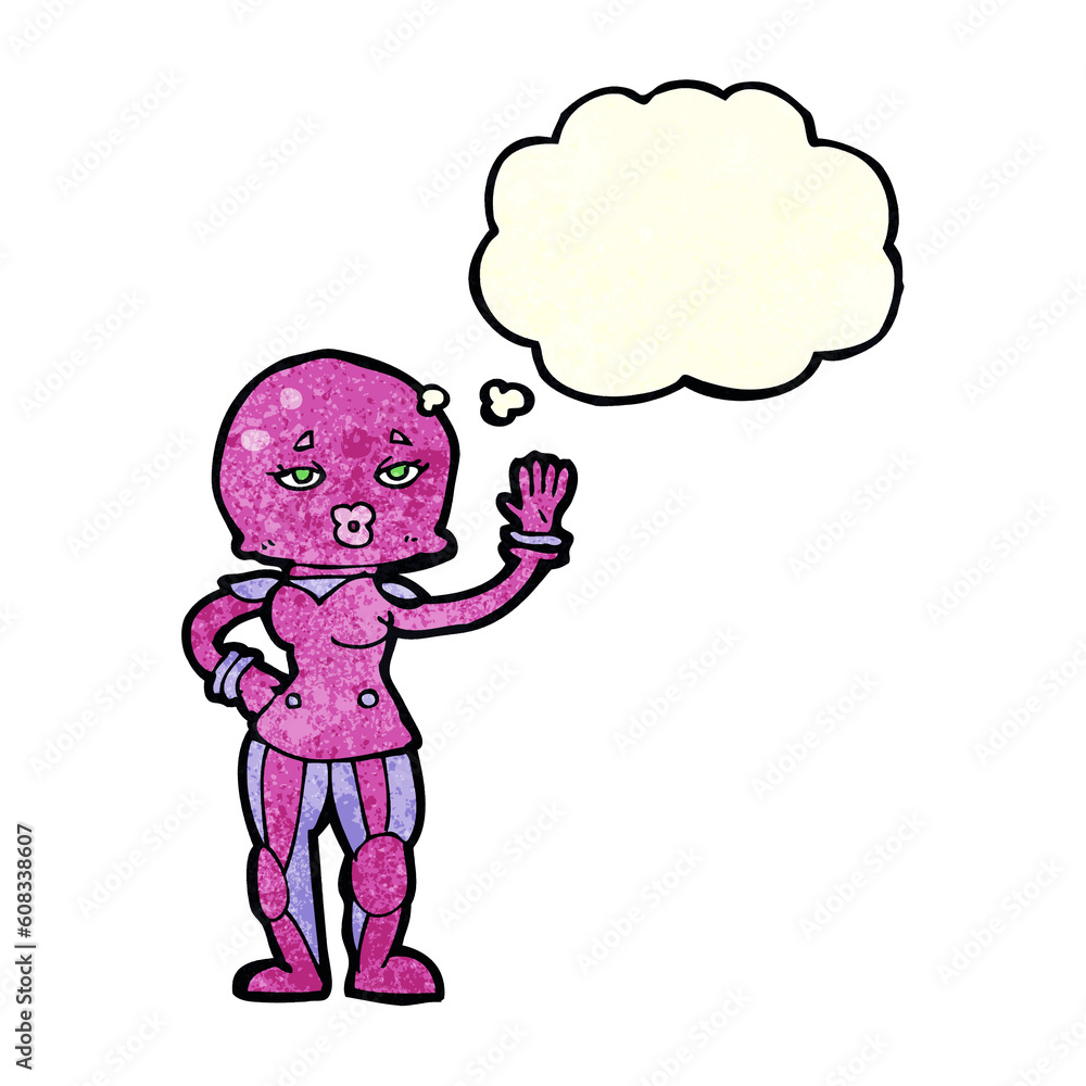 cartoon female astronaut with thought bubble cartoon female astronaut with thought bubble