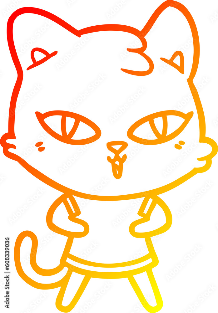 warm gradient line drawing of a cartoon cat warm gradient line drawing of a cartoon cat