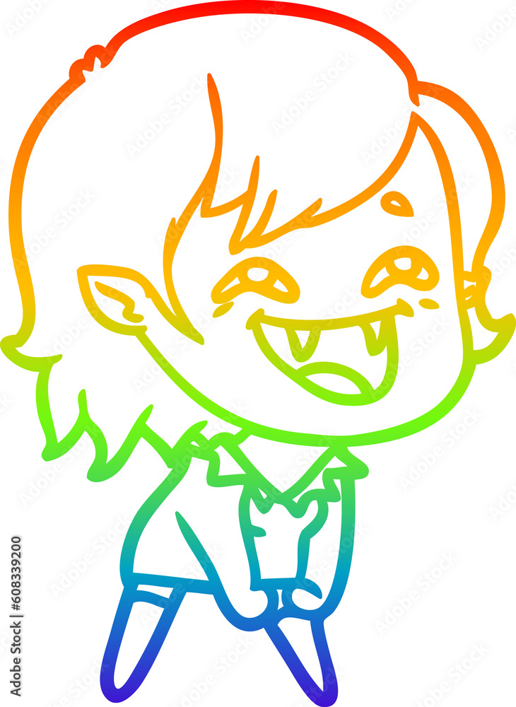 rainbow gradient line drawing of a cartoon laughing vampire girl rainbow gradient line drawing of a cartoon laughing vampire girl