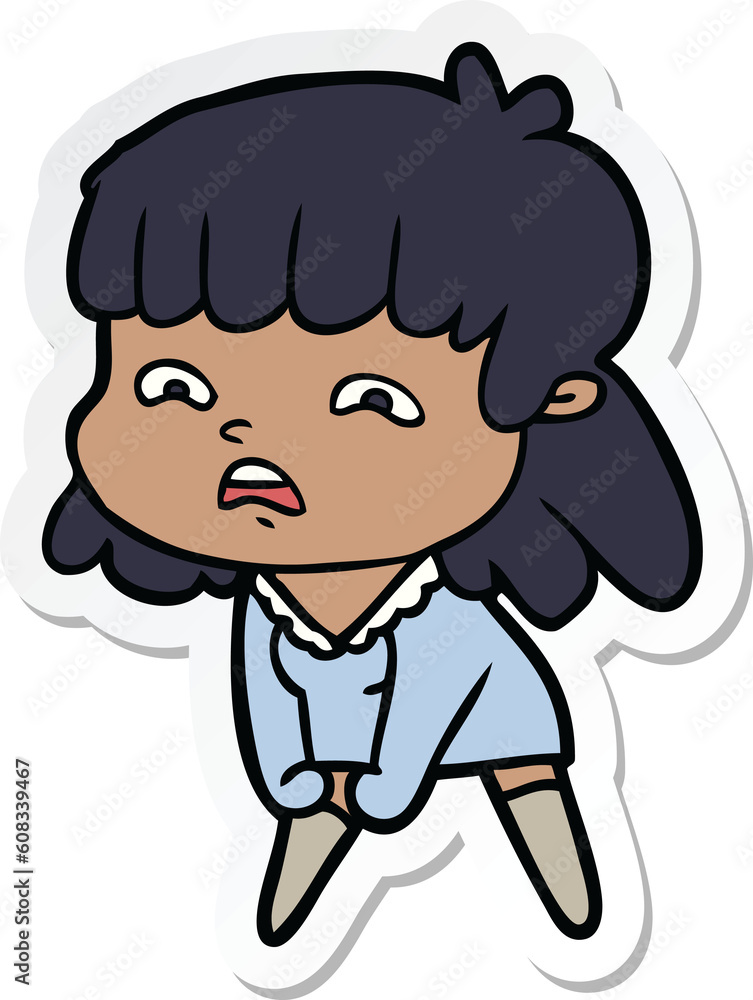 sticker of a cartoon worried woman sticker of a cartoon worried woman