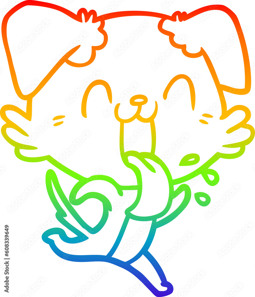 rainbow gradient line drawing of a cartoon panting dog running rainbow gradient line drawing of a cartoon panting dog running