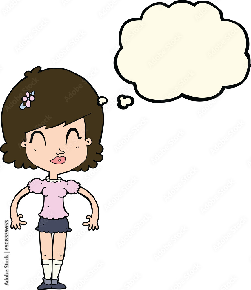 cartoon happy pretty woman with thought bubble cartoon happy pretty woman with thought bubble