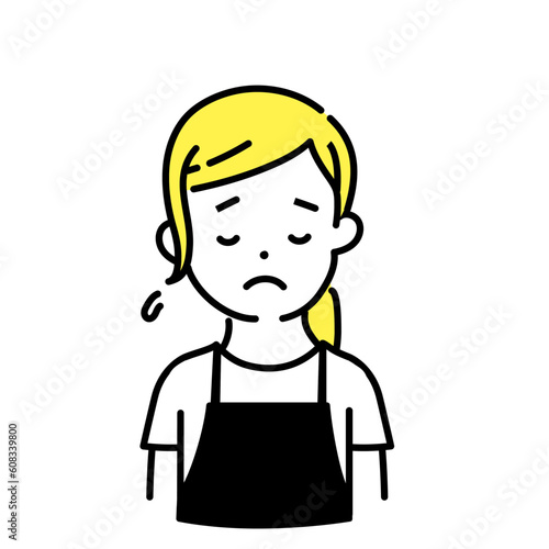 かわいい人物のイラストシリーズ _ 女性の店員_ 俯く