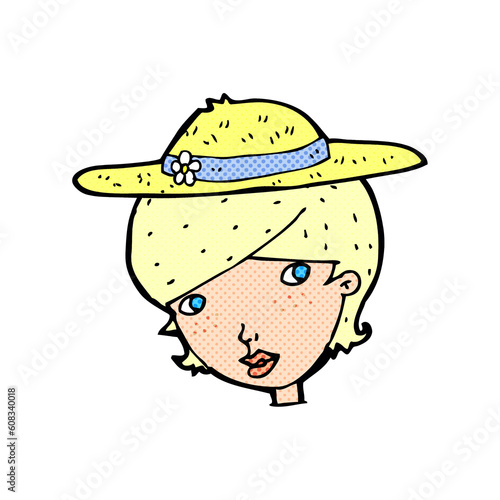 cartoon woman wearing summer hat