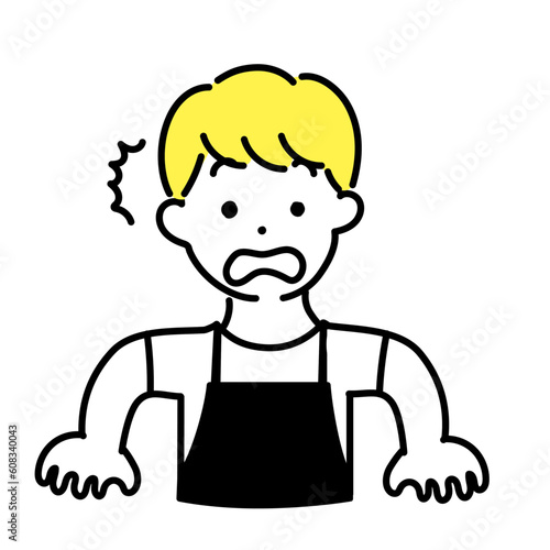 かわいい人物のイラストシリーズ _ 男性の店員_ 驚く
