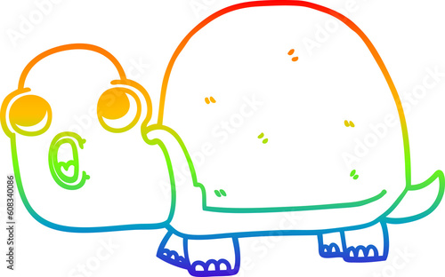 rainbow gradient line drawing of a cartoon shocked turtle