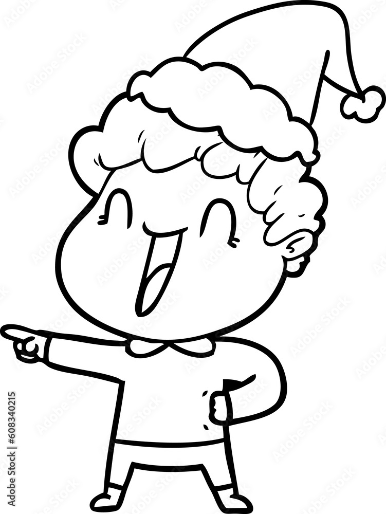 hand drawn line drawing of a happy man wearing santa hat hand drawn line drawing of a happy man wearing santa hat