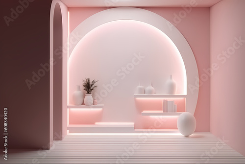 A 3D rendering of a modern  minimalistic wallpaper featuring an empty display stand for mock-ups and product showcases  generative by AI.