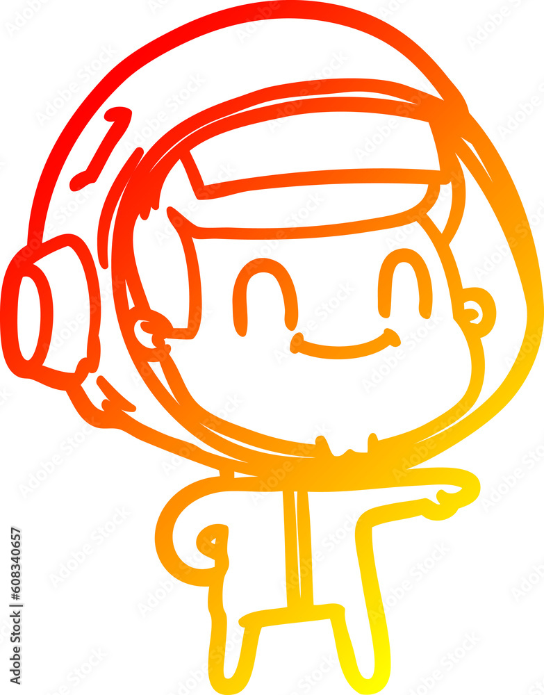 warm gradient line drawing of a happy cartoon astronaut man warm gradient line drawing of a happy cartoon astronaut man