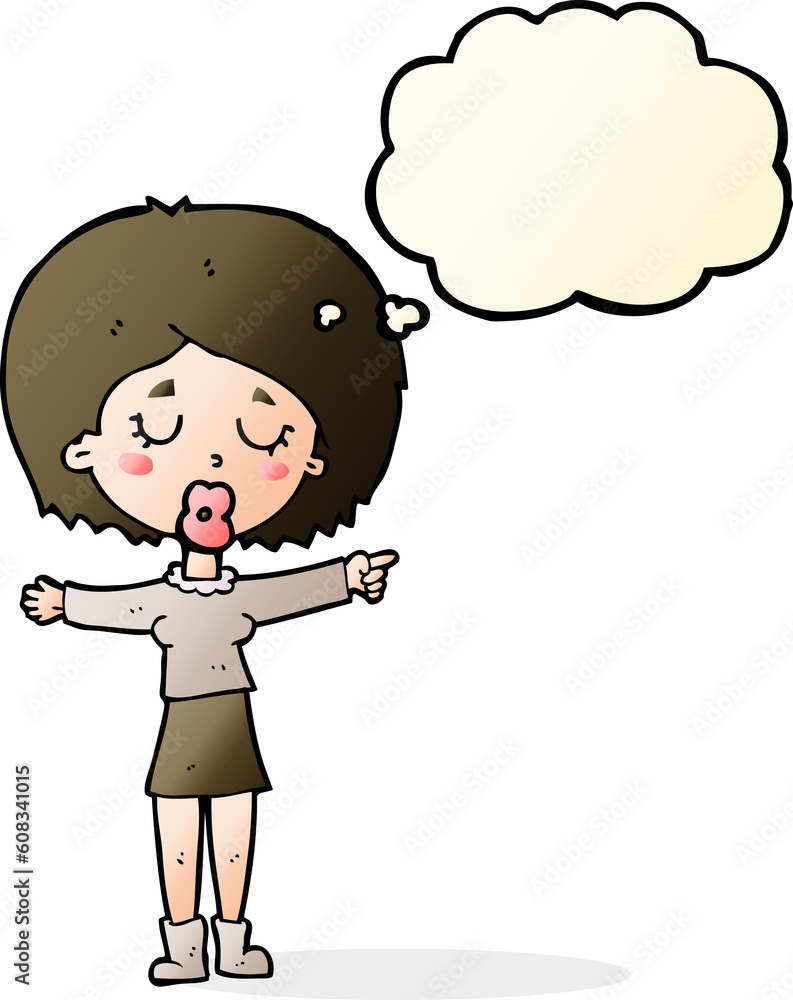 cartoon pointing woman with thought bubble cartoon pointing woman with thought bubble