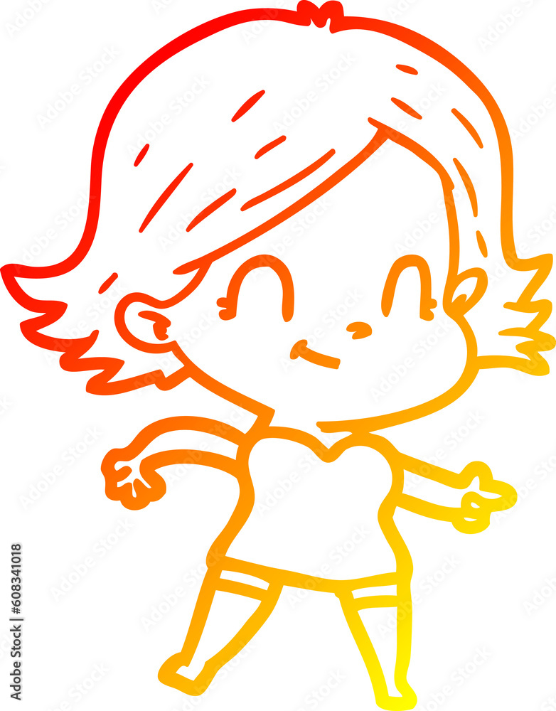 warm gradient line drawing of a cartoon friendly girl warm gradient line drawing of a cartoon friendly girl