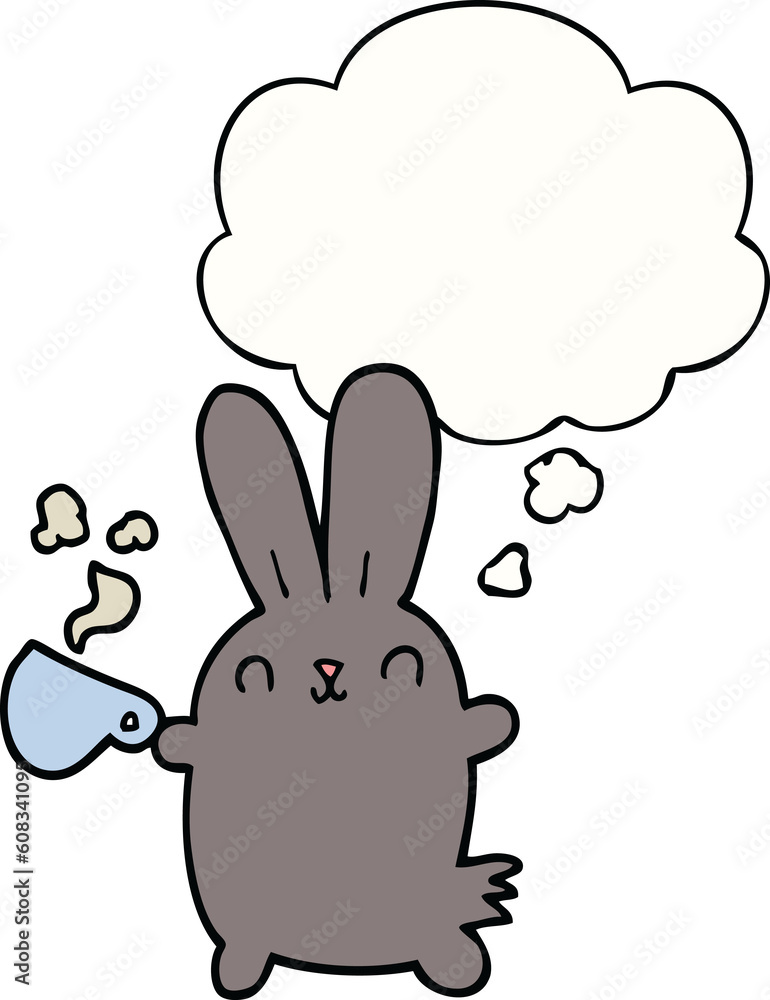 cute cartoon rabbit with coffee cup with thought bubble cute cartoon rabbit with coffee cup with thought bubble