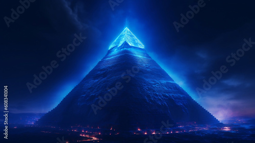 Neon Blue Pyramid  digital ai art.