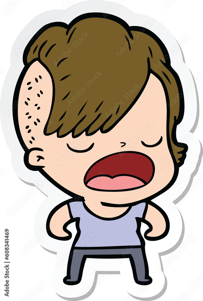 sticker of a cartoon cool hipster girl talking sticker of a cartoon cool hipster girl talking