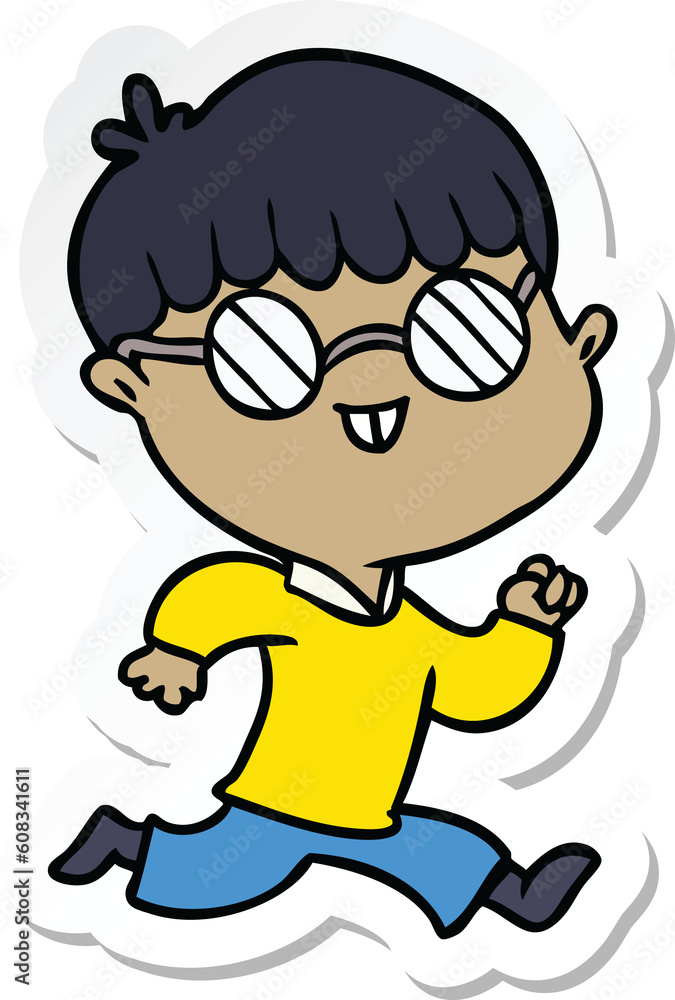 sticker of a cartoon boy wearing spectacles