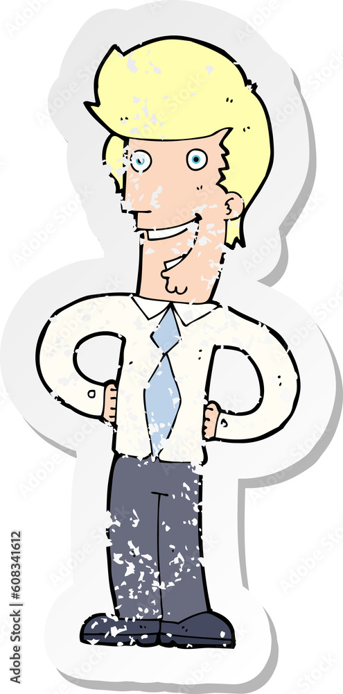 retro distressed sticker of a cartoon happy man retro distressed sticker of a cartoon happy man