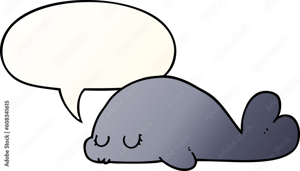 cute cartoon seal with speech bubble in smooth gradient style cute cartoon seal with speech bubble in smooth gradient style