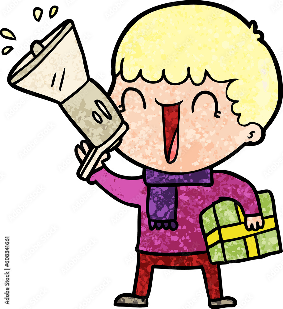 Obraz premium megaphone cartoon man with present