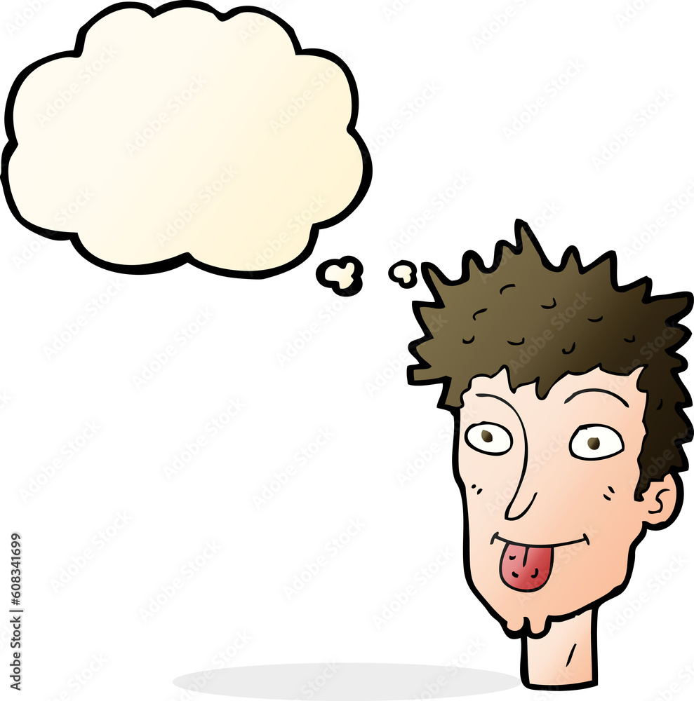 cartoon man sticking out tongue with thought bubble cartoon man sticking out tongue with thought bubble