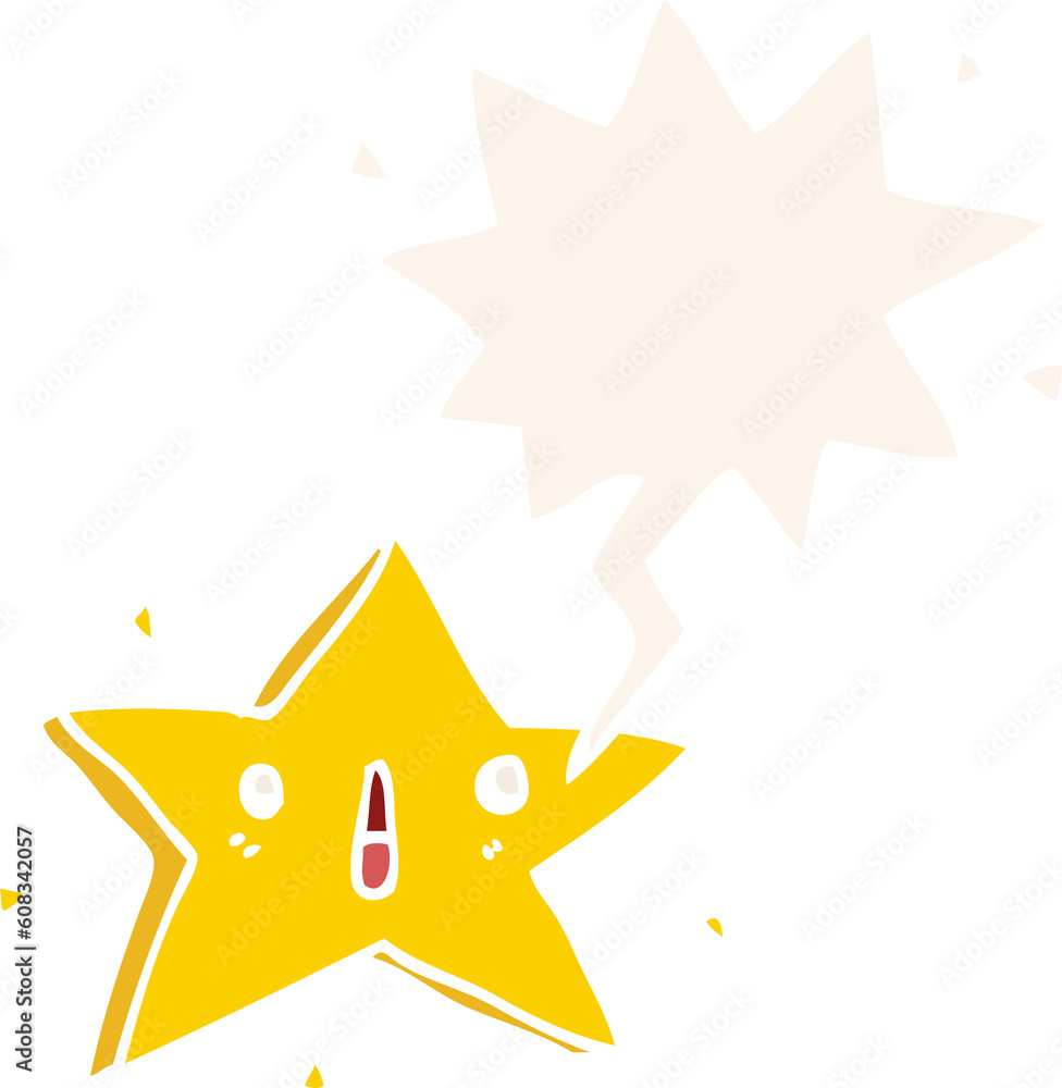 cute cartoon star with speech bubble in retro style cute cartoon star with speech bubble in retro style