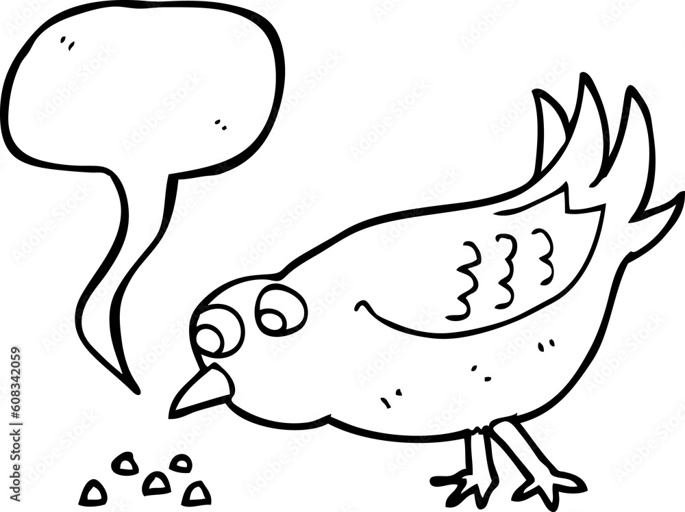 freehand drawn speech bubble cartoon bird pecking seeds freehand drawn speech bubble cartoon bird pecking seeds
