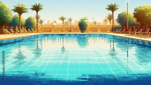 Beautiful swimming pool and palm trees in egypt. Generative Ai