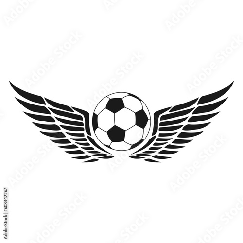Soccer ball with angel wings vintage engraving drawing style vector Illustration.