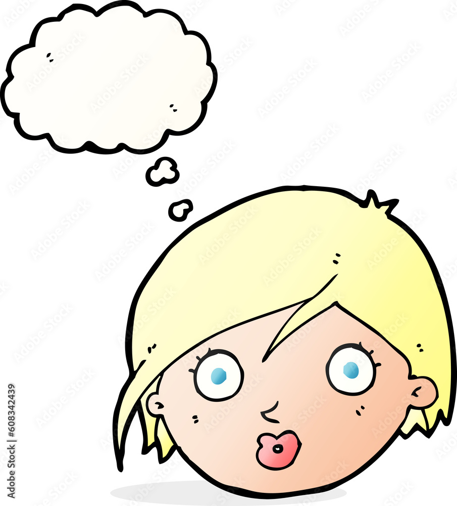 cartoon surprised female face with thought bubble cartoon surprised female face with thought bubble